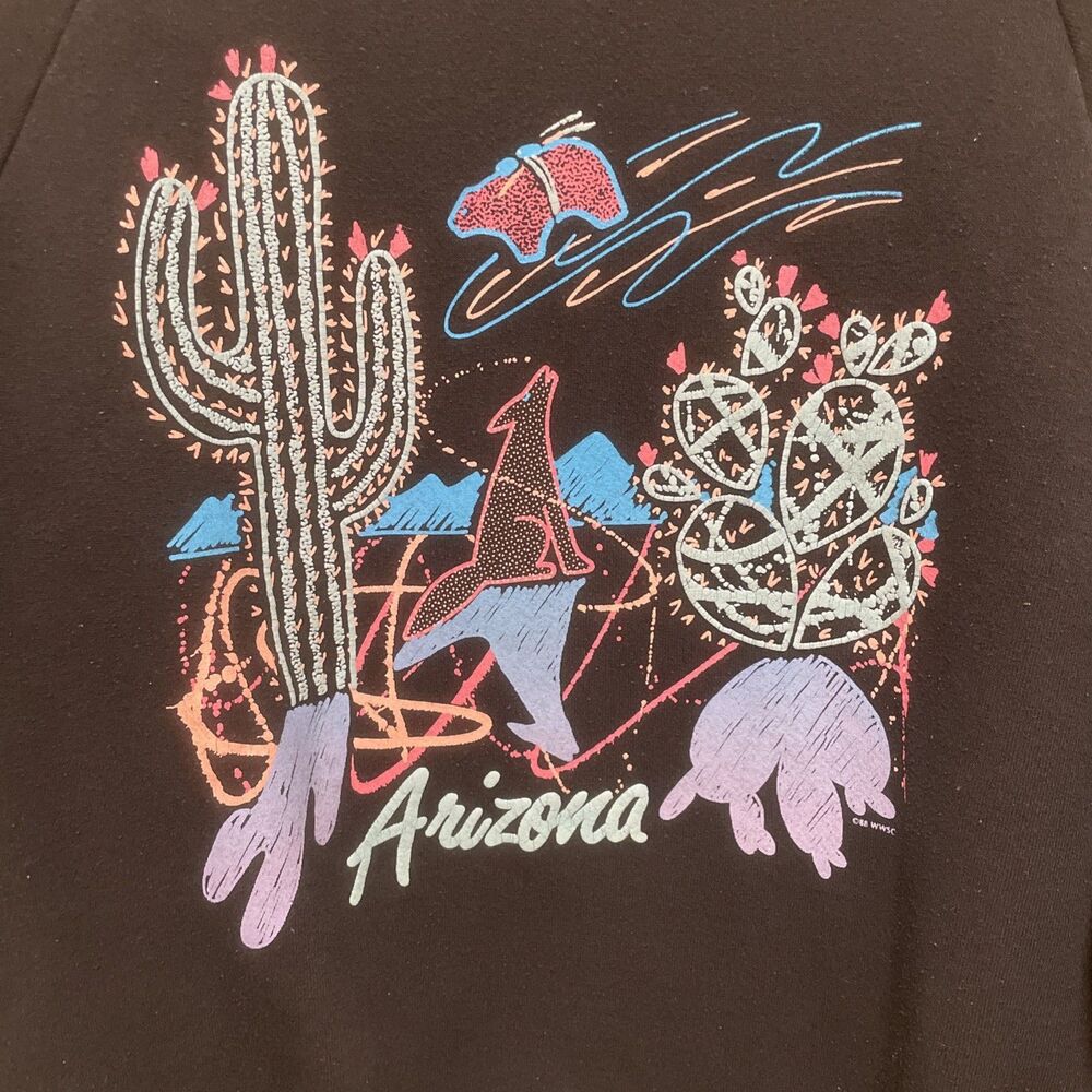 80s Vintage Arizona AZ Cactus Flower Graphic Sweatshirt VTG Southwest XL Coyote